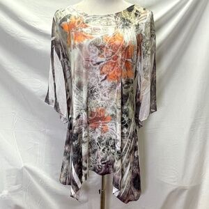 CAL STYLE Brown Gray White Boho Blouse Tunic Size XL